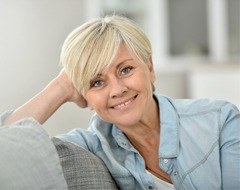 attractive older woman blonde hair smiling